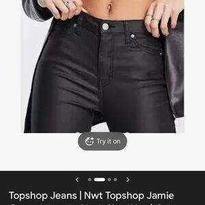 RARE* Topshop Tall Moto Jeans  Jamie Coated Jean In Black Size W30 L36